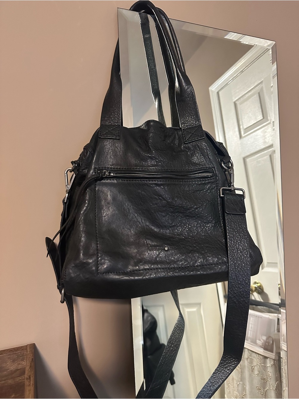 Treasure & Bond Black Leather Crossbody Tote Bag